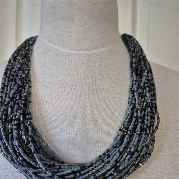 Chic Multistrand Blue Beaded Necklace - Picture 5 of 7